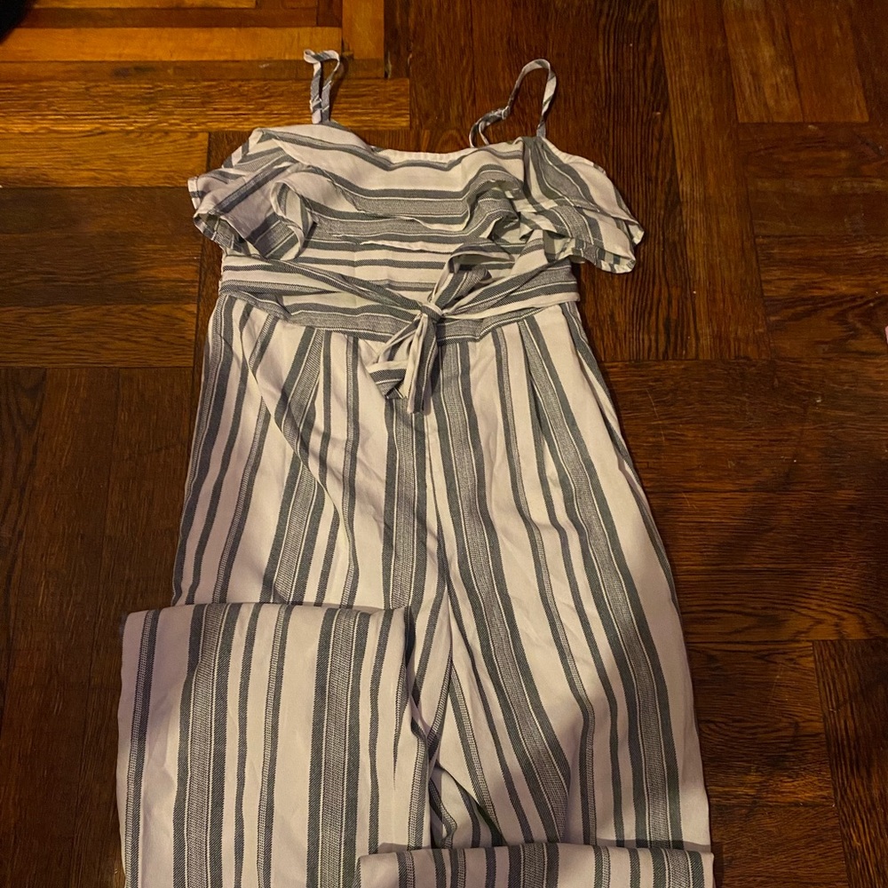 White with blue strips jumpsuit
